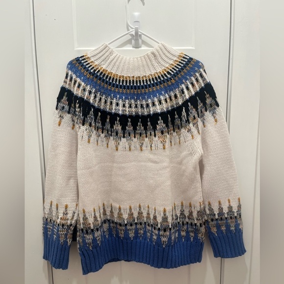 NWT Mens Pullover Sweater S XL Aztec Blue and White Mock Neck - Picture 2 of 10